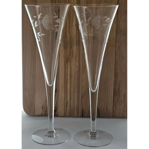 Princess House Heritage Crystal Fluted Champagne Glasses 10" elegant etched glas - Picture 2 of 8